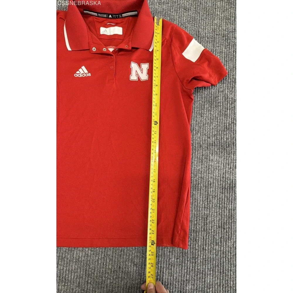 Adidas Men's Nebraska Huskers Red Climalite Snap Button Polo Shirt Sz L‎